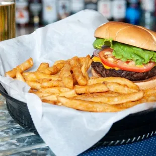 a burger and fries