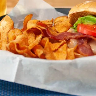 a sandwich and chips