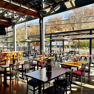tables and chairs in a restaurant