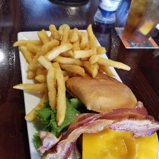 Bacon chicken club with fries
