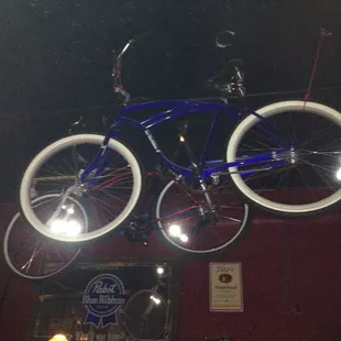 Bikes hanging from the ceiling