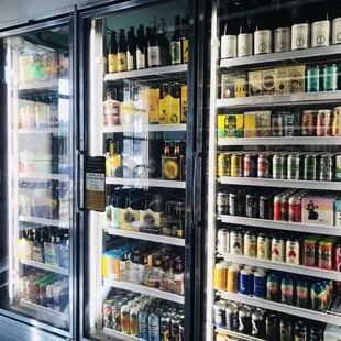 a row of beer coolers