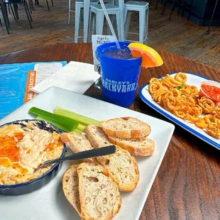 Crab dip, calamari and grapefruit crush