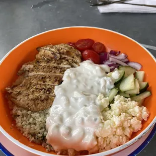 Greek chicken bowl. Average.