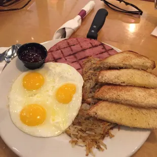 Ham steak and eggs