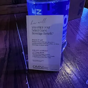 Complimentary drink coupon