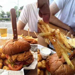 Fried chicken sandwich. Seasoned fries.