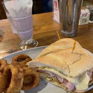Chicken cordon bleu sandwich. Crispy, breaded chicken...a full meal for sure. Onion rings were crispy and delicious also!
