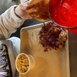 ows a child eating a burger