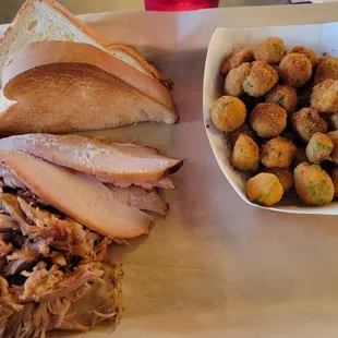 Pork and Turkey with Fried Okra.