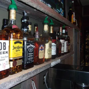 a row of liquor bottles