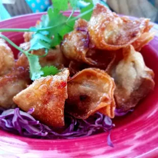 Sticky Spicy Chicken Wontons