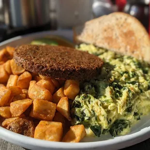 Green eggs, sub chicken sausage with falafel