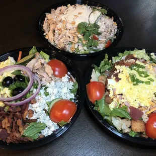 Sausalito Chicken Crunch Salad, Cobb Salad, Barnaby &apos;s Chopped Chef Salad