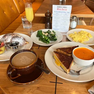 Grilled cheese and Tomato Soup, French toast and Mimosa