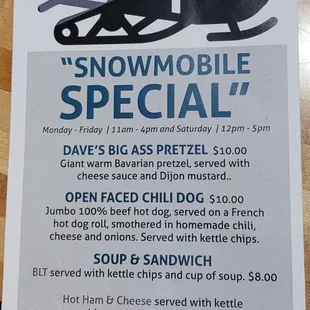 snowmobile special menu