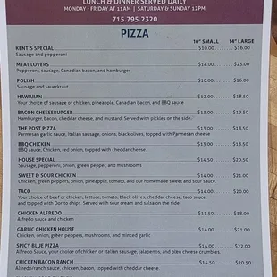menu for lunch and dinner served daily