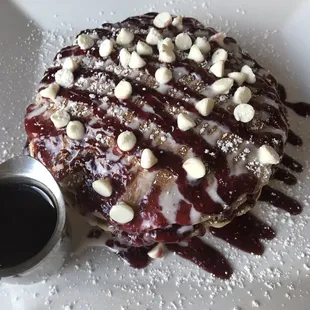 White chocolate raspberry pancakes