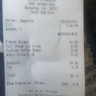 Receipt....expensive for mediocre