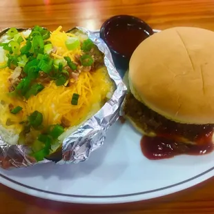 COWBOY PLATE BAKED POTATO , CHOPPED BEEF  SANDWICH  10.55