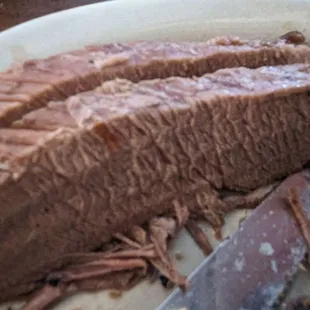 3/4-inch thick Brisket Slices with Rib Combo Needed salt, good, but ribs better