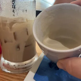 Hot Caramel Latte with a cup of ice so I could make a cold latte ~ my fave!