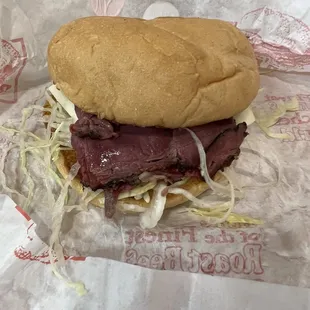 Supreme sandwich- half pastrami, half roast beef