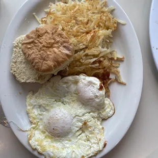 Eggs, hash browns, and a biscuit