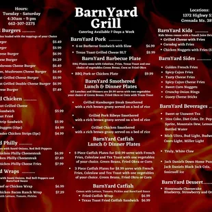 the menu of the restaurant
