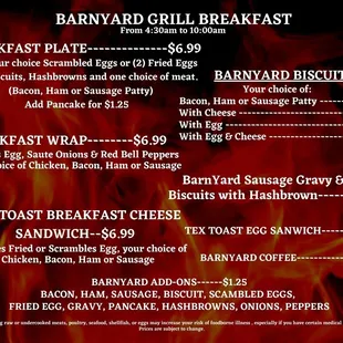 the menu for the restaurant