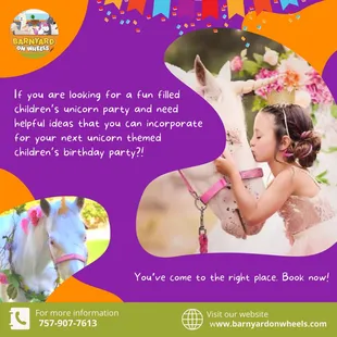 Having a Unicorn party? Why not hire a unicorn to attend? We can help!