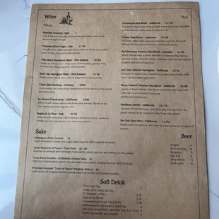 Drink menu
