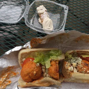 Buffalo chicken and a cannoli