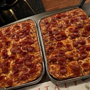 Pepperoni pizza w/ extra sauce.