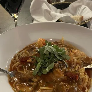 Shrimp Marinara over Linguine