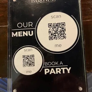 Bar code for reservations and menu