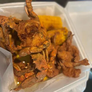 28. Fried Blue Crab Combo with corn and no fries.