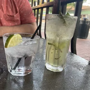 $6.50 patron (with soda water) &amp; a mojito (right)