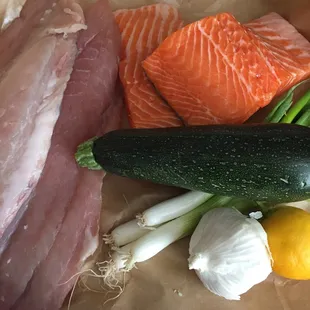 Pacific Rock Fish (left), Steelhead Trout (right). Both excellent quality.