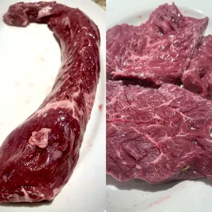 Hanger Steak/Onglet Steak. In whole form and after I butterflied it. I've never seen it whole. Good to know.