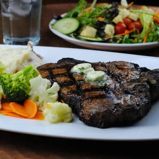 grilled steak and vegetables