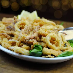 a plate of fried calamails