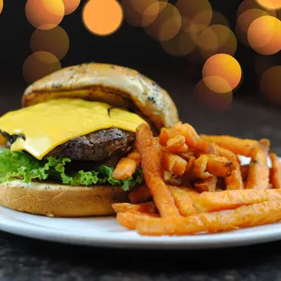 a hamburger and fries