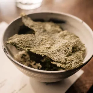 wild mountain greens rice, lotus sunchoke gaenip, jagajji, xo sauce, gamtae bugak