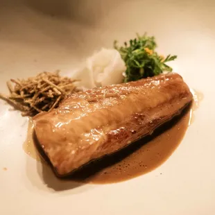 soy-braised wild black cod, dongchimi, lemongrass, buttermilk, green papaya