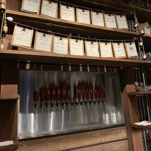 a row of beer taps