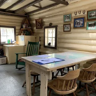 View inside cabin of dining area