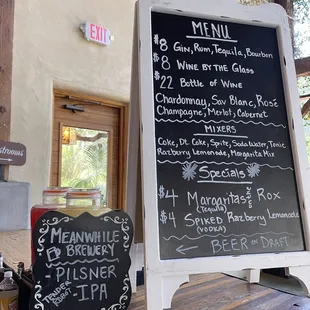 Menu at Happy Wednesdays