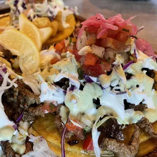 Carne Asada Taco (right), Surf &amp; Turf Taco (left), Fried Shrimp Taco (back), Fried Fish Taco (not in photo). Surf &amp; Turf Taco was the best!