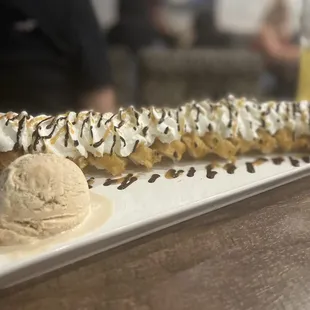 Fried Banana with churro ice cream